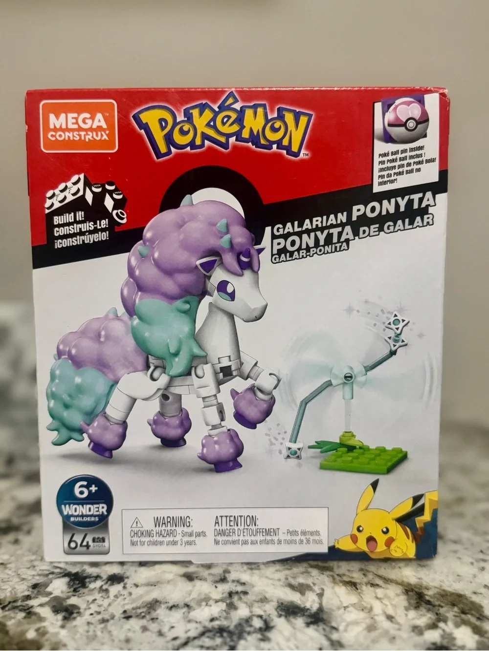 MEGA Construx Pokémon Galarian Ponyta Building Set 64pc Poké Ball Pin GYG97